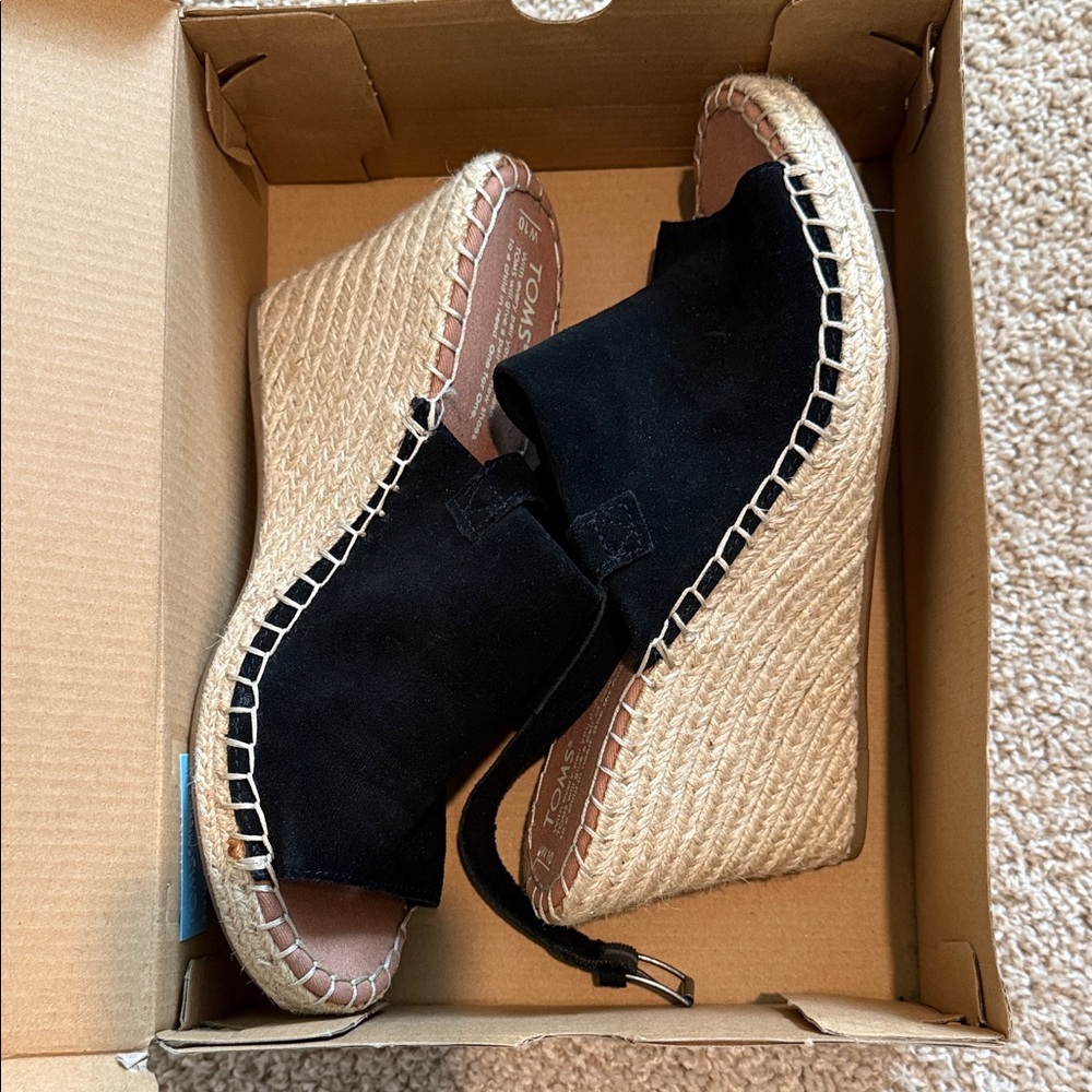 TOMS Black Canvas Wedge Espadrilles